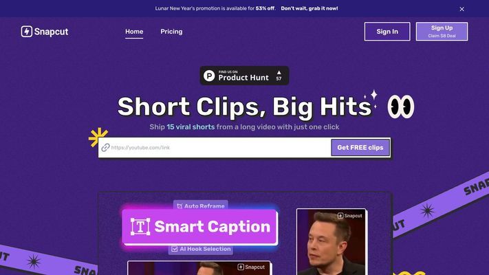 Snapcut.ai - AI-powered video editing tool that repurposes long videos into viral shorts