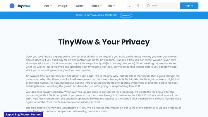 Free AI Writing, PDF, Image, and other Online Tools - TinyWow