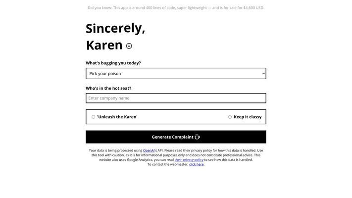 Sincerely Karen | Complaint Email Generator