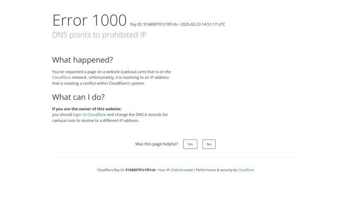 DNS points to prohibited IP | caelusai.com | Cloudflare