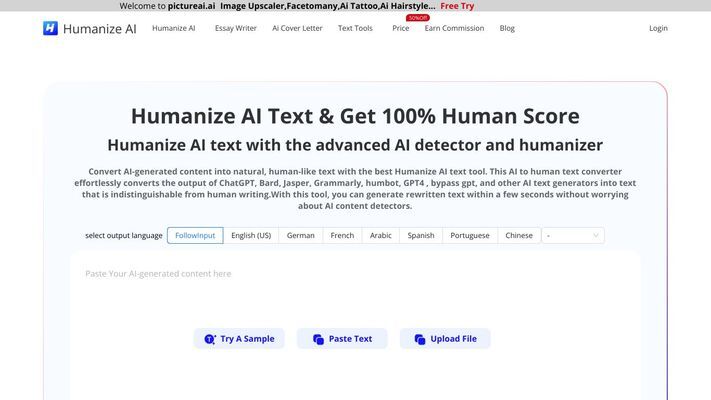 Humanize AI - Free AI Humanizer & Get 100% Human Score
