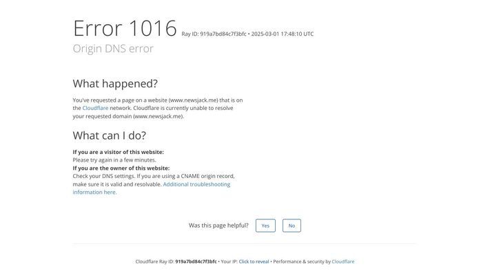 Origin DNS error