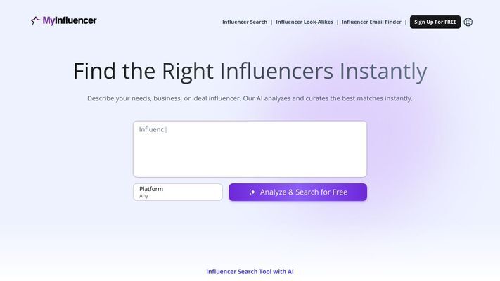 Best Free Influencer Search Tool - MyInfluencer AI