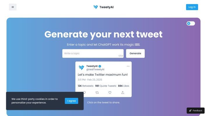 Generate tweets on any topic with AI - TweetyAI
