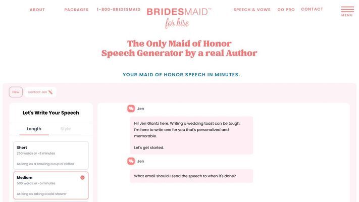 An AI Maid of Honor speech generator | Bridesmaid for Hire