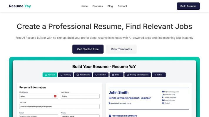 ResumeYay | Free AI Resume Builder | No Login - Resume