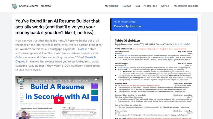 AI Resume Builder | The Most Popular Free Resume Template | Sheets Resume