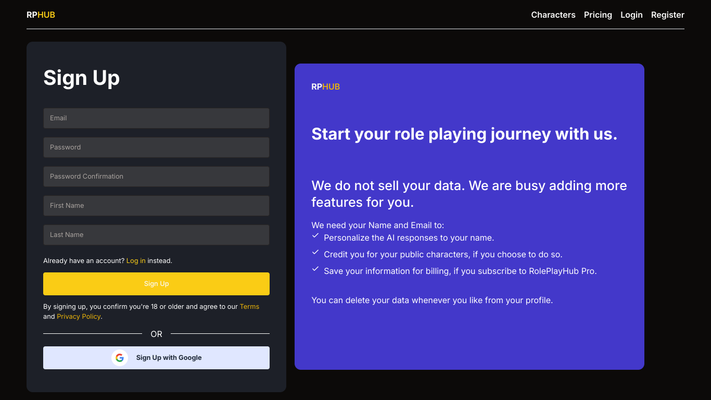 Role Play Hub - AI Roleplaying Online App with uncensored NSFW Chatbots