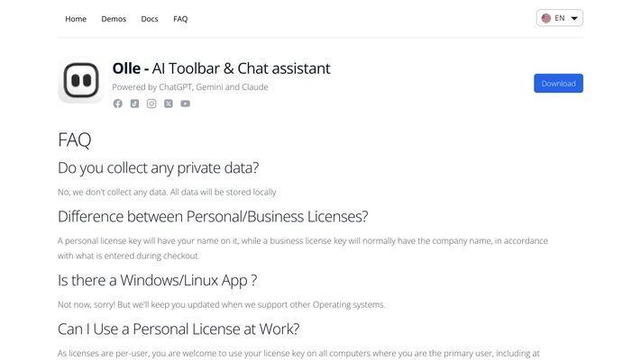 Olle - AI Toolbar & Chat assistant