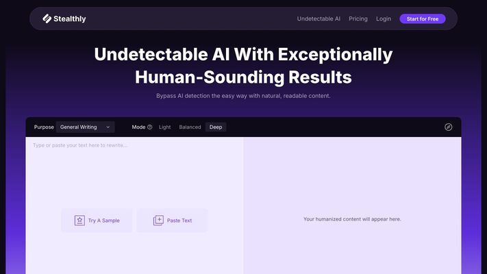 AI Humanizer - 100% Human Score - AI Stealth Writer | Stealthly