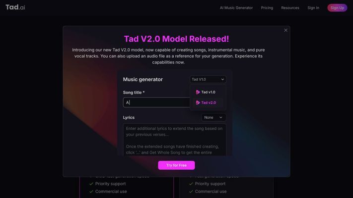 AI Music Generator - Create Royalty-free Songs for Free | Tad AI